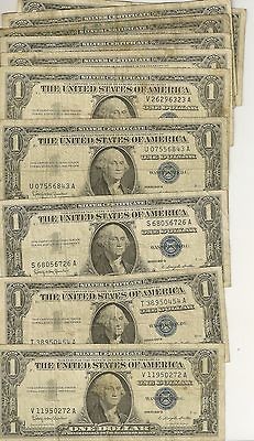 1957 $1 Silver Certificate notes (10 in all) average wear resellers 