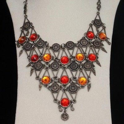 Bib Necklace Glass Stones French Depose Vintage DLH Bohemian