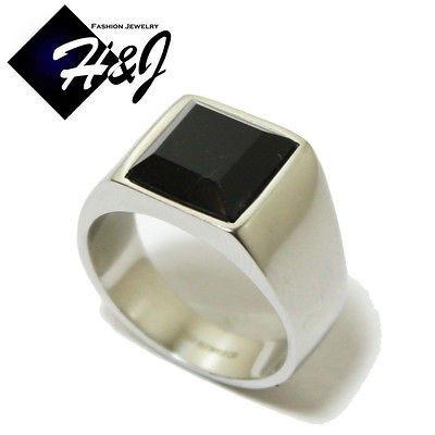 Mens Stainless Steel Black Square Onyx Silver Tone Ring Size 7 13