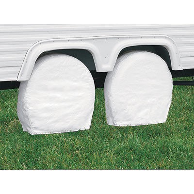 Classic RV Wheel and Tire Storage Covers White Fits 29  31 3/4in Dia 