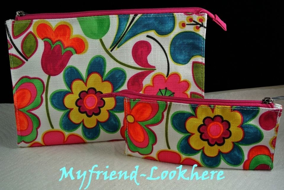 CLINIQUE 1 set/ 2 pc Floral Cosmetic Makeup Bag 2012