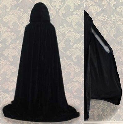 Black Hooded Cloak Wedding Halloween Middle Cape Wicca LARP SCA Free 