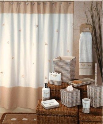 Embroidered Dragonfly Shower Curtain, Rug, Towels, Wastebasket, Soap 