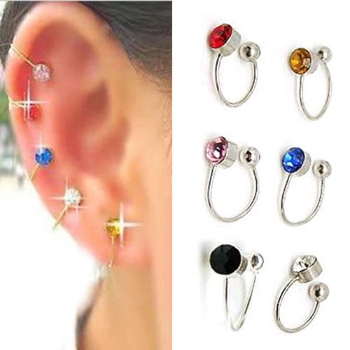 2pcs Clip On U Body Crystal Rhinestone Earrings Nose Lip Ring Ear Cuff 