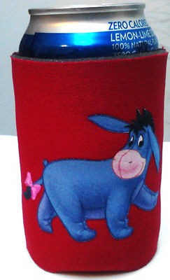 CUSTOM CHARACTER EEYORE FABRIC APPLIQUE SODA/BEER RED KOOZIE