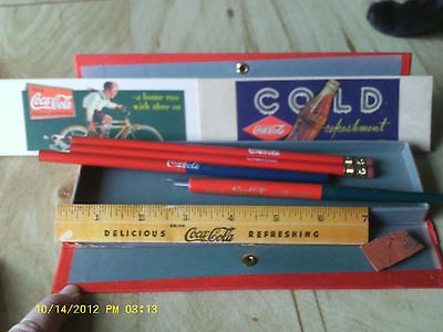 Coca Cola 1937 School Pencil Box with all 10 components   Original