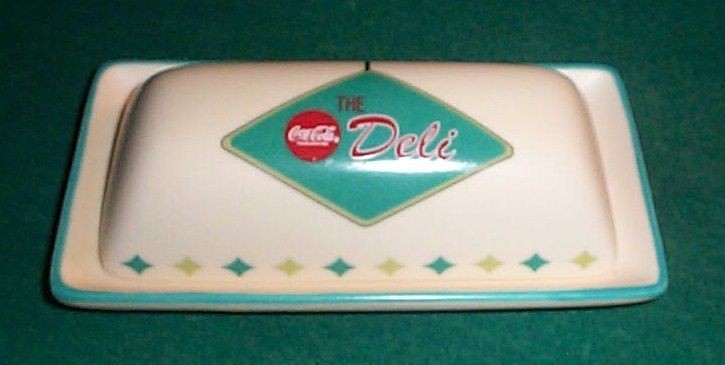 COCA COLA BEAUTIFUL BUTTER DISH 2 PC DELI BUTTON DESIGN