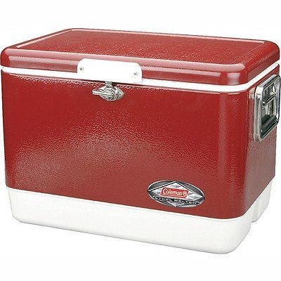 VINTAGE 1960 70S COLEMAN RED METAL PICNIC COOLER JUG