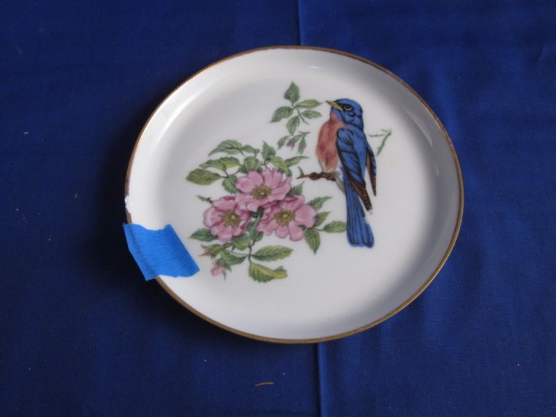 Vignaud Limoges France Blue Bird Small Plate Gold