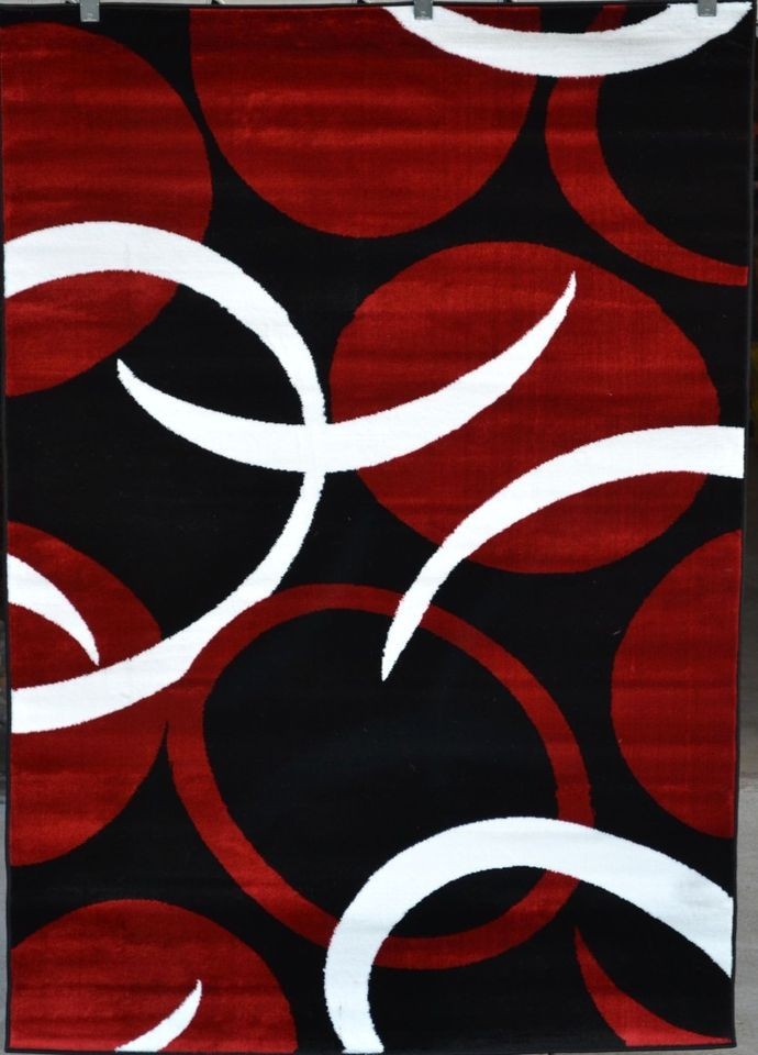 Red Black White Contemporary Abstract Area Rug Carpet Modern New Age 