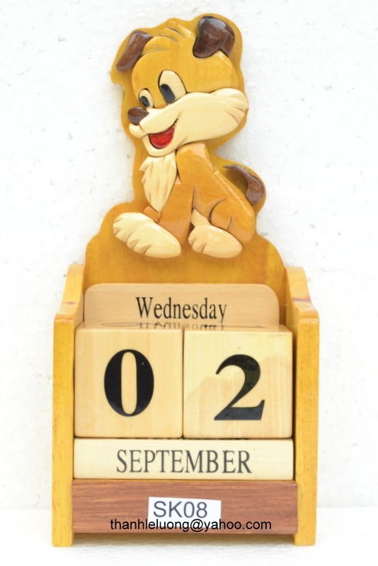   DOG wooden Perpetual desk calendar gift Hand Made   Desk Office Decor