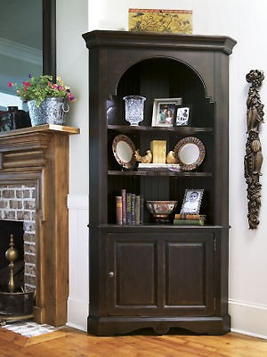 Tobacco Finish Country Corner Cabinet Bookshelf