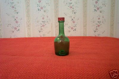 MINIATURE GREEN GLASS COGNAC SCREW TOP BOTTLE