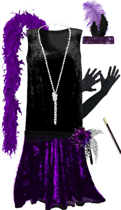 Black / Purple Roaring 20s PLUS SIZE Flapper Dress Halloween Costume 