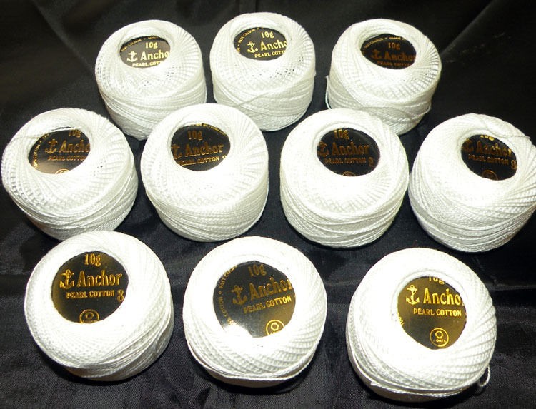 New 10 White Anchor Pearl Cotton Balls. 85 Meters each