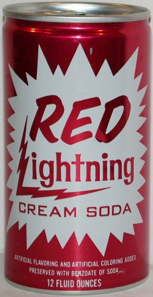 Old soda pop can RED LIGHTNING CREAM early aluminum bottom opened 