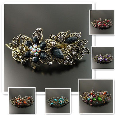 New Antique Vintage Crystal Rhinestone Floral Hair Clip Barrette 