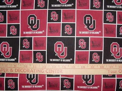 University of Oklahoma Sooners 100% Cotton Fabric   NCAA College 