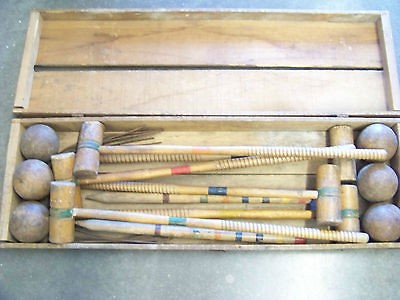 Hibbard Antique Croquet Set, 6 player, wooden balls, in wood box