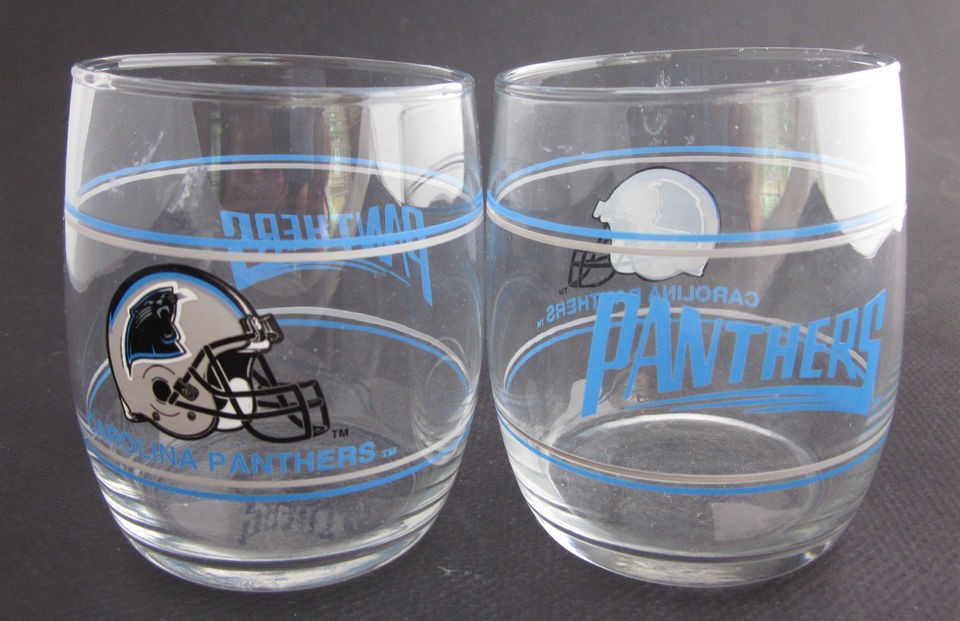 Carolina Panthers NFL Helmet Logo Highball Glass Tumblers Set 2 EUC