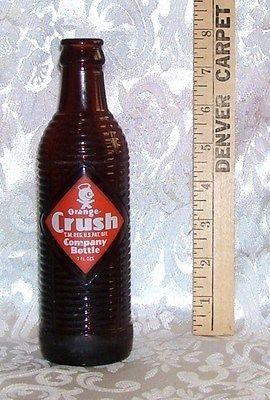 VINTAGE ORANGE CRUSH POP BOTTLE RIBBED BROWN GLASS 7 OUNCES RARE AGE 