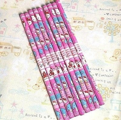 9Pcs Wooden HB Pencil Hello Kitty Cartoon Stationery Fashion Cute 