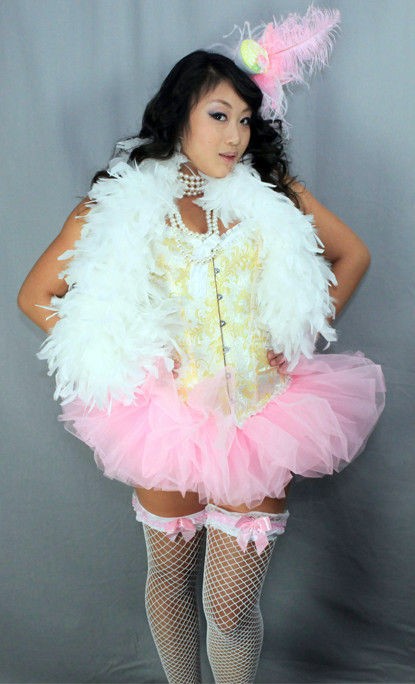 Sexy Cupcake Corset Costume Halloween M L Tutu Yellow Pink Feather 