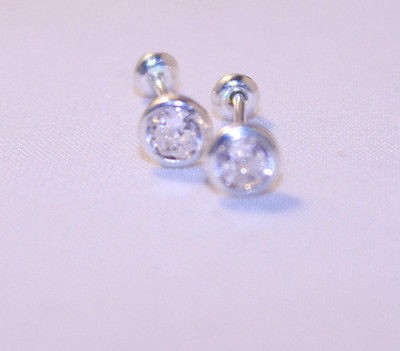 Cubic Zirconia 4mm .925 Sterling Silver Earrings   Screw Backs