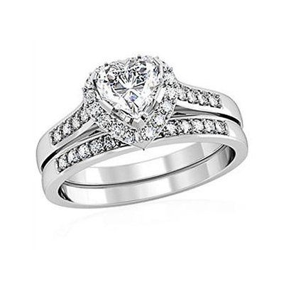   WOMEN HEART SHAPE CZ ENGAGEMENT&WED​DING RING SET SIZE5 6 7 8 9 10