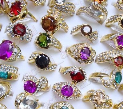 wholesale50pcs rhinestone&CZ&​gold plated ring#6 10 free