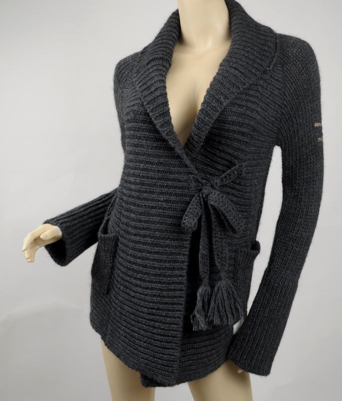 ODD MOLLY DARK GREY Alpaca Mix Wrap Sweater Jacket 3 L