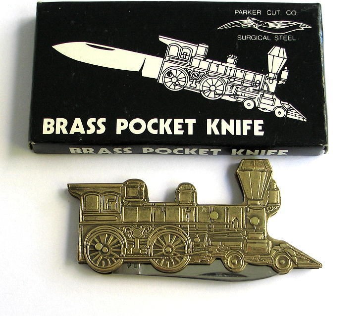 EARLY 80s PARKER Cut. Japan BRASS LOCOMOTIVE Novelty Pocket Knife In 