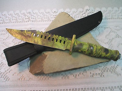 12 Military Survival Fixed Blade Knife Camo HK 732 CA ZIX