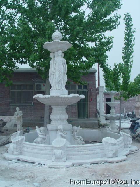 LARGE CHERUB HAND CARVED MARBLE GARDEN FOUNTAIN FNT16