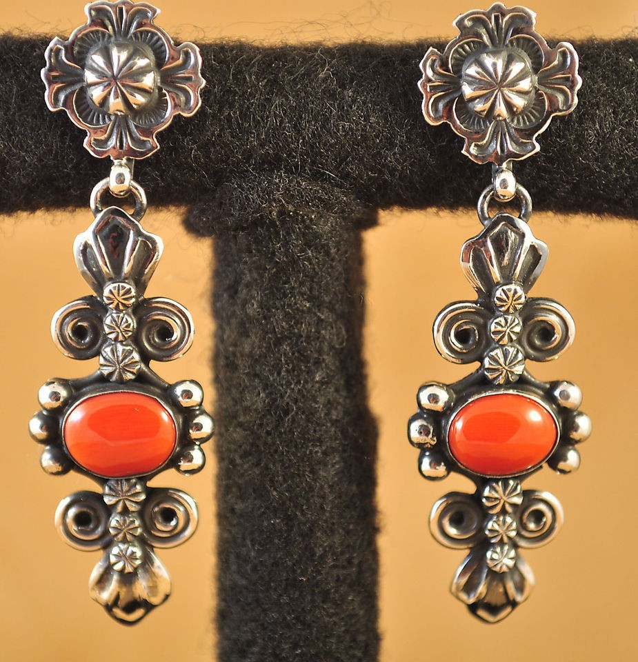 Darrell Cadman Sterling Silver Handmade Navajo Dangle Earrings Deep 