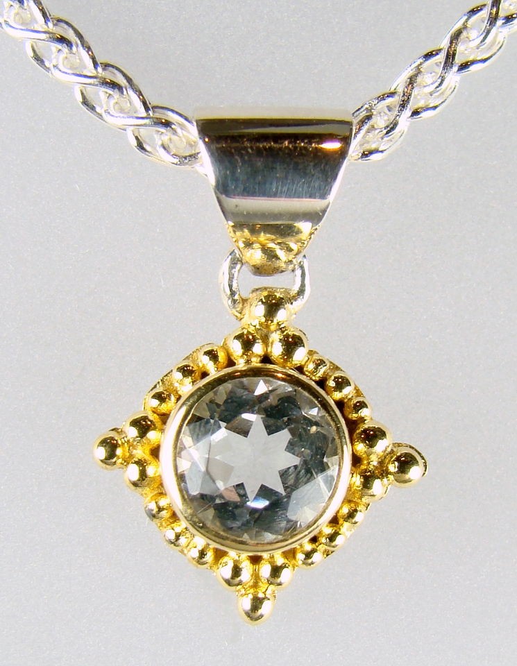 MICHOU SS and 22K Gold White Topaz Pendant   April Birthstone