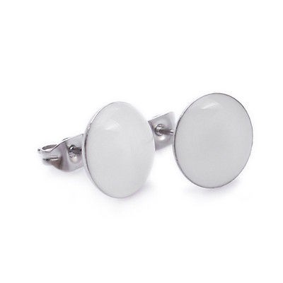 White Round Circle Stainless Steel Stud Hoop Mens Earrings E137