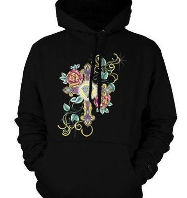 Diamond Cross Roses Flowers Faith Religious Art Hoodie Sweatshirt 