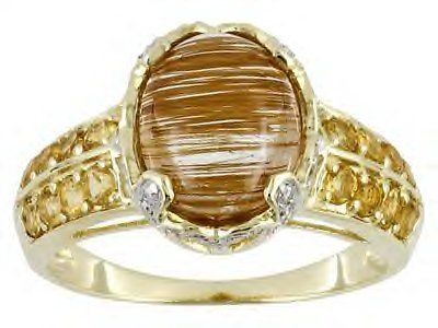   18 ctw Rutilated Quartz, Citrine, & Diamond Ring 10K yellow gold Sz 6