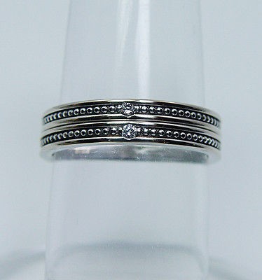 Designer H. STERN Diamond Wedding Band Pair Set 18K White Gold Boxed