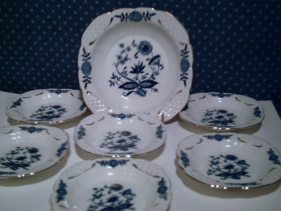 Ceroc Blue Onion Porcelain Dipping Oil Serving Dish Set Romania