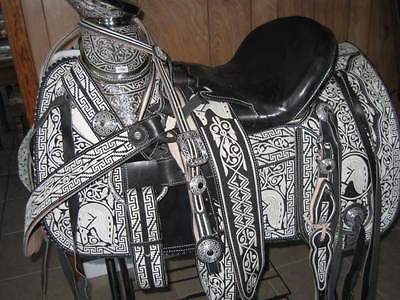 MEXICAN CHARRO SADDLE WESTERN HORSE Super Montura Piteada 