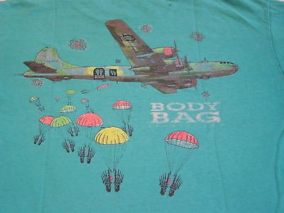 vintage 80s  SKYDIVING  Body Bag  s/s LG T Shirt Air Plane 