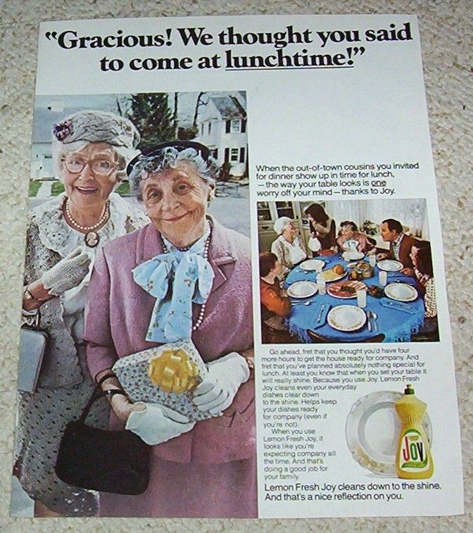 1976 Joy dish washing soap   Little old ladies PRINT AD