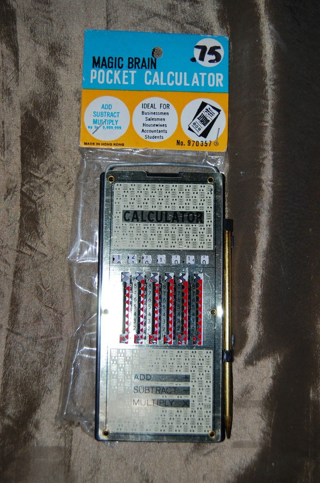   VINTAGE MAGIC BRAIN POCKET CALCULATOR IN ORIGINAL PACKAGE free ship