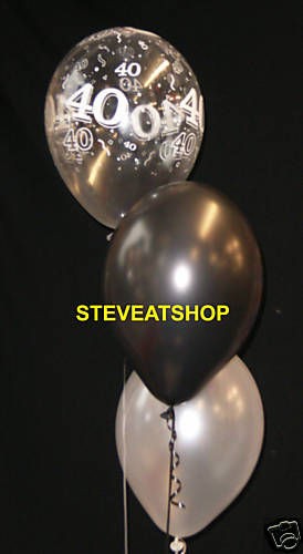 40th BIRTHDAY PARTY 30 BLACK & WHITE HELIUM BALLOON KIT