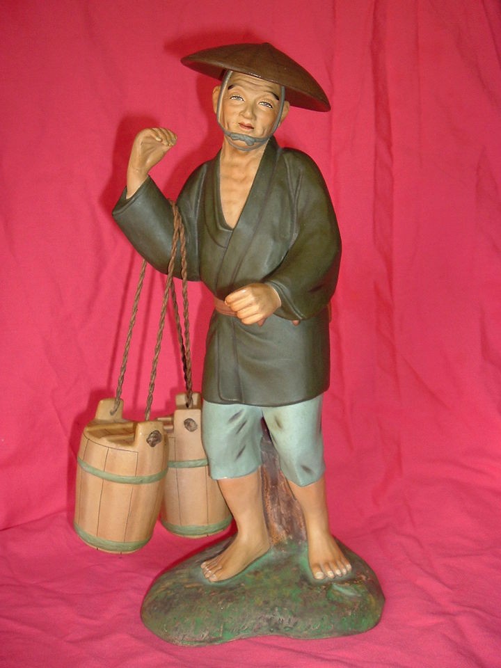 Vintage Hakata Urasaki Fukuoka Japan Doll Figure, Man Carrying Water 