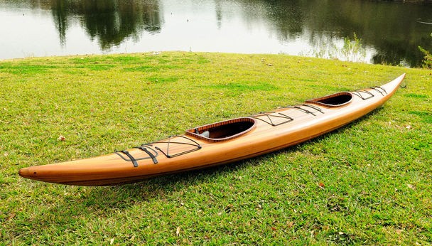 TANDEM CEDAR WOOD STRIP GRANDE KAYAK WOODEN BOAT 19