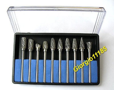 10pcs Solid Carbide Bur Burr Double Cut Set Suits for Dremel 320 8200