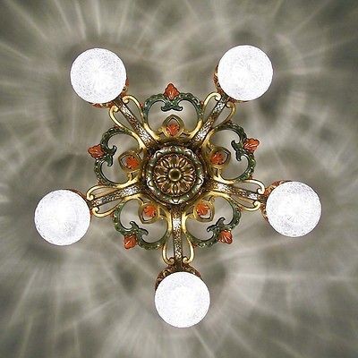 VIRDEN MFG. )) c.10 20s ART NOUVEAU POLYCHROME CEILING LAMP LIGHT 